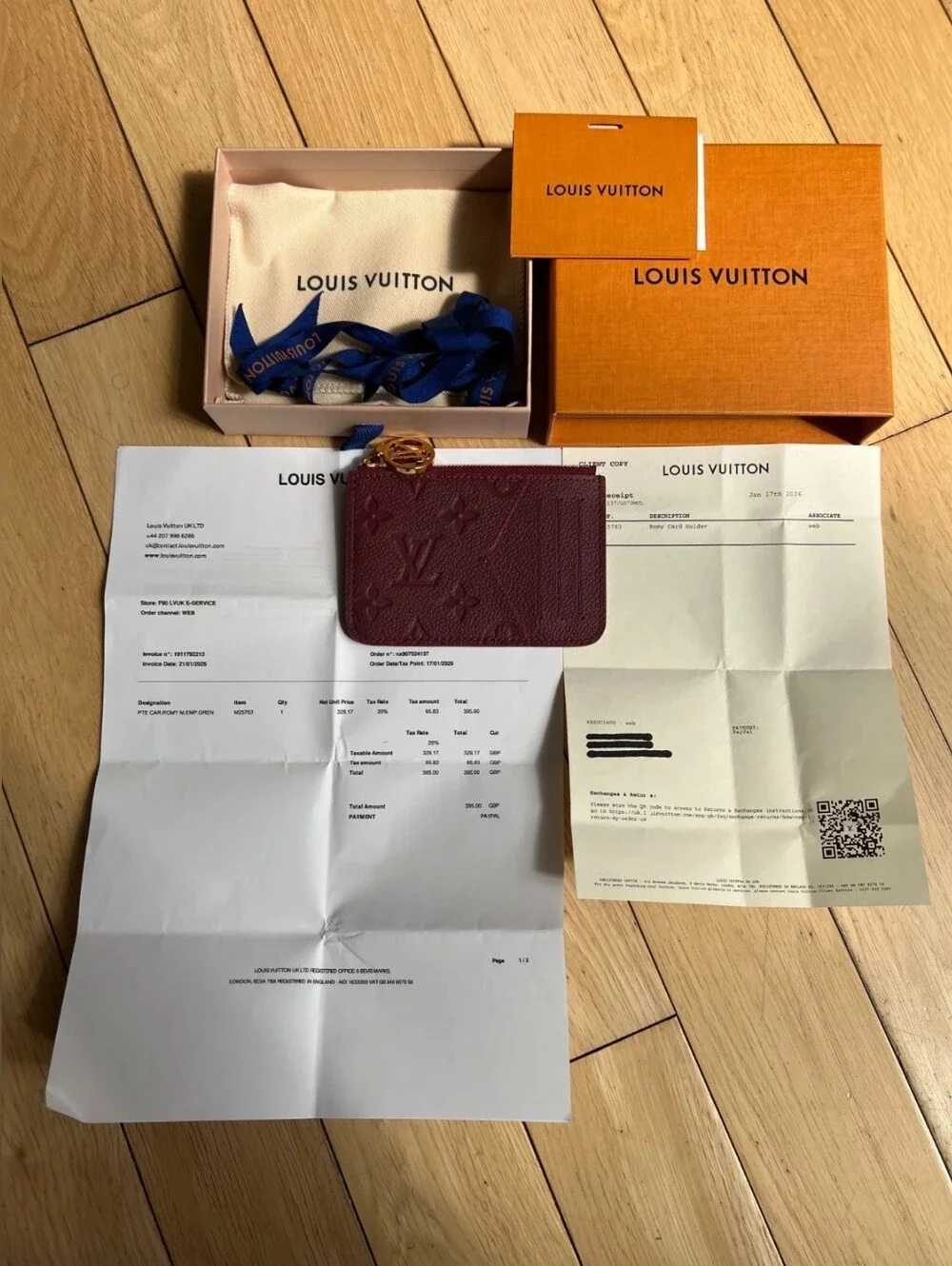 Louis Vuitton Burgundy Embossed Monogram Card Pouch with Gold Charm